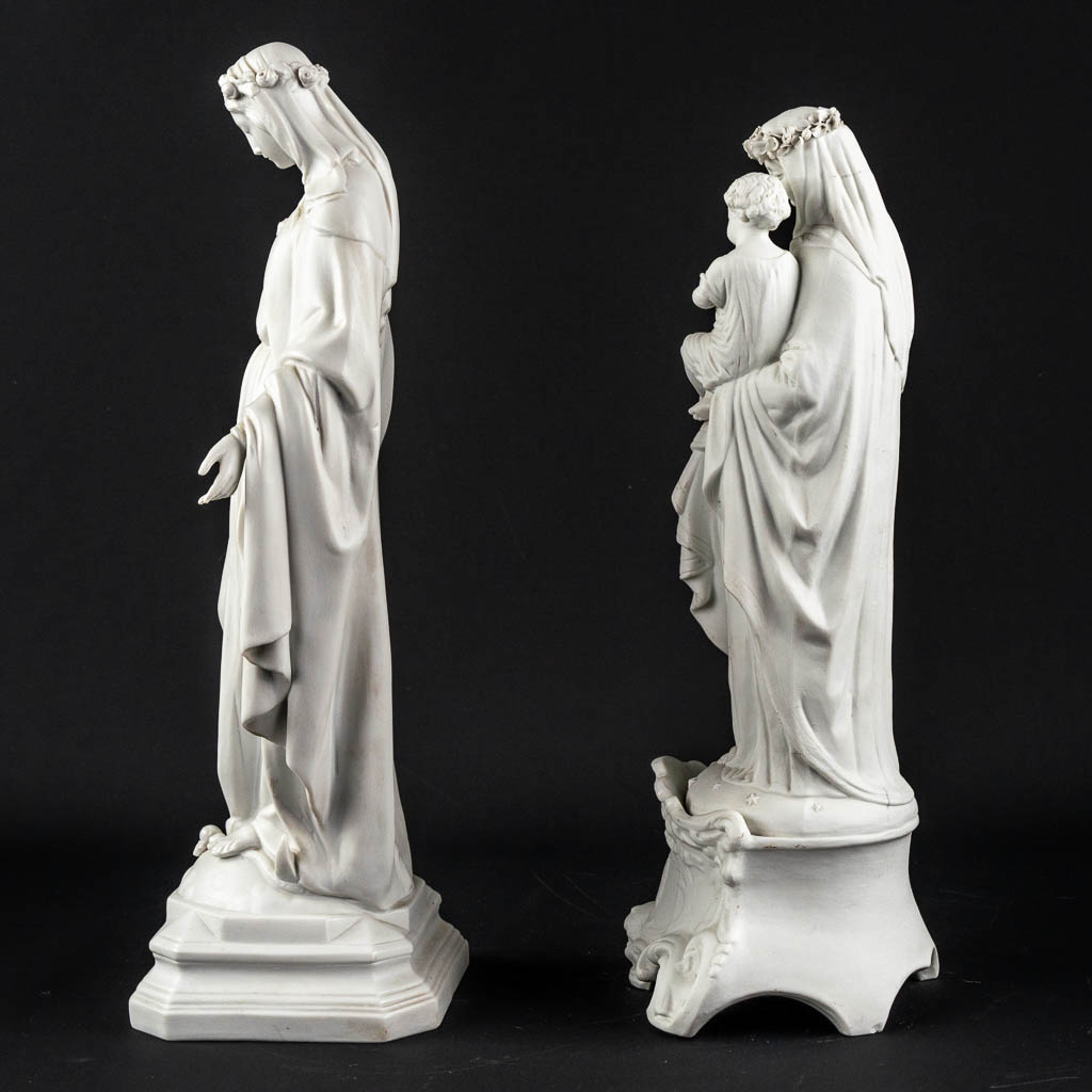 6 bisque porcleain depictions of the Virgin Mary with and without a Child. 19th C. (H:46 cm)