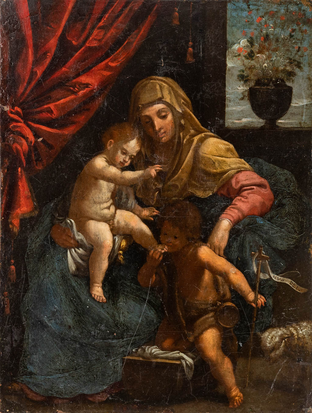 School of Guido RENI (1575-1642) 'La Vierge, l'Enfant Jésus et Saint Jean Baptiste' Oil on copper, 17th C. (W: 19,6 x H: 26 cm)