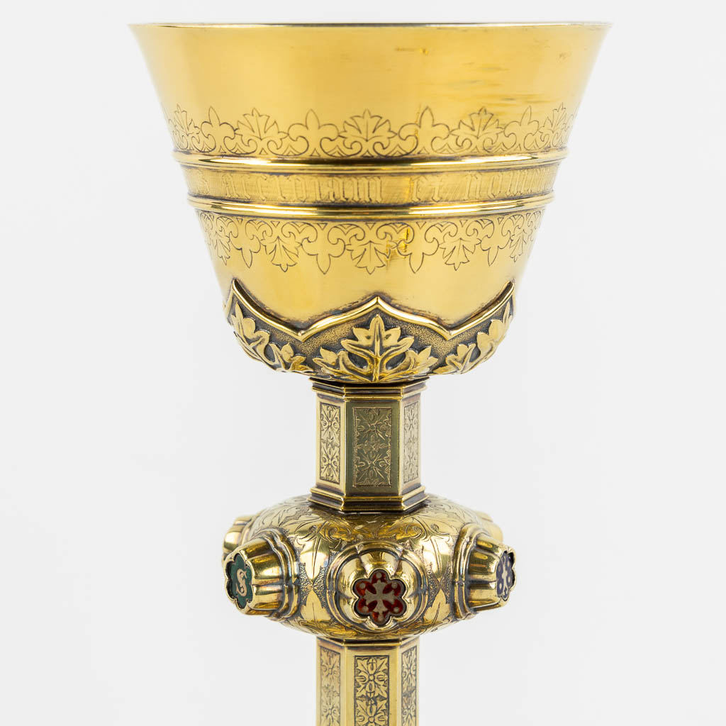 Joannes VAN DAMME (1798-1869) 'Chalice' silver with enamel. Gothic Revival, Bruges. 1855. (H:24,5 x D:17,5 cm)