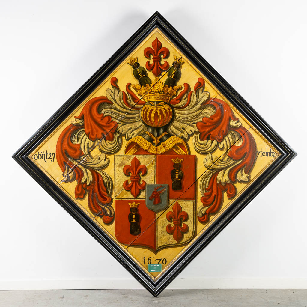 Een uitzonderlijke Obiit, Heraldiek voor Ingelmunster. Gedateerd 27/09/1670. (W:183 x H:183 cm)