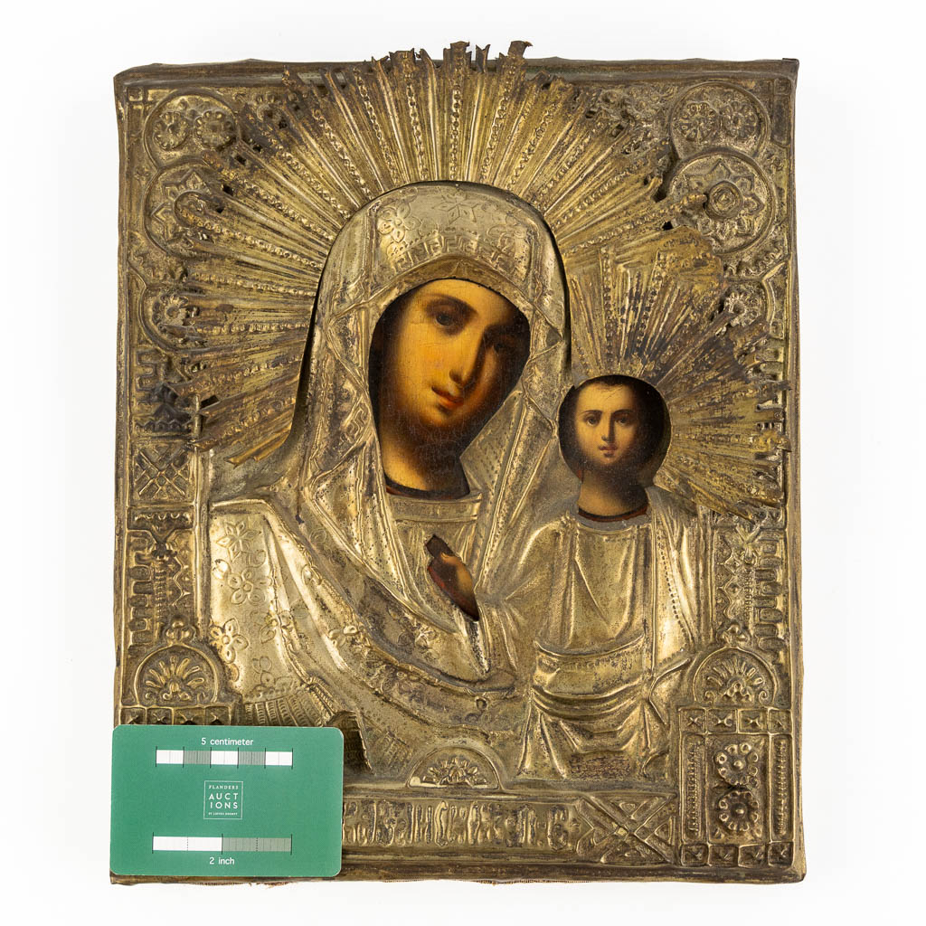 Three Russian icons of which 2 with a silver-plated rizza. 19th C. (W:26 x H:32 cm)