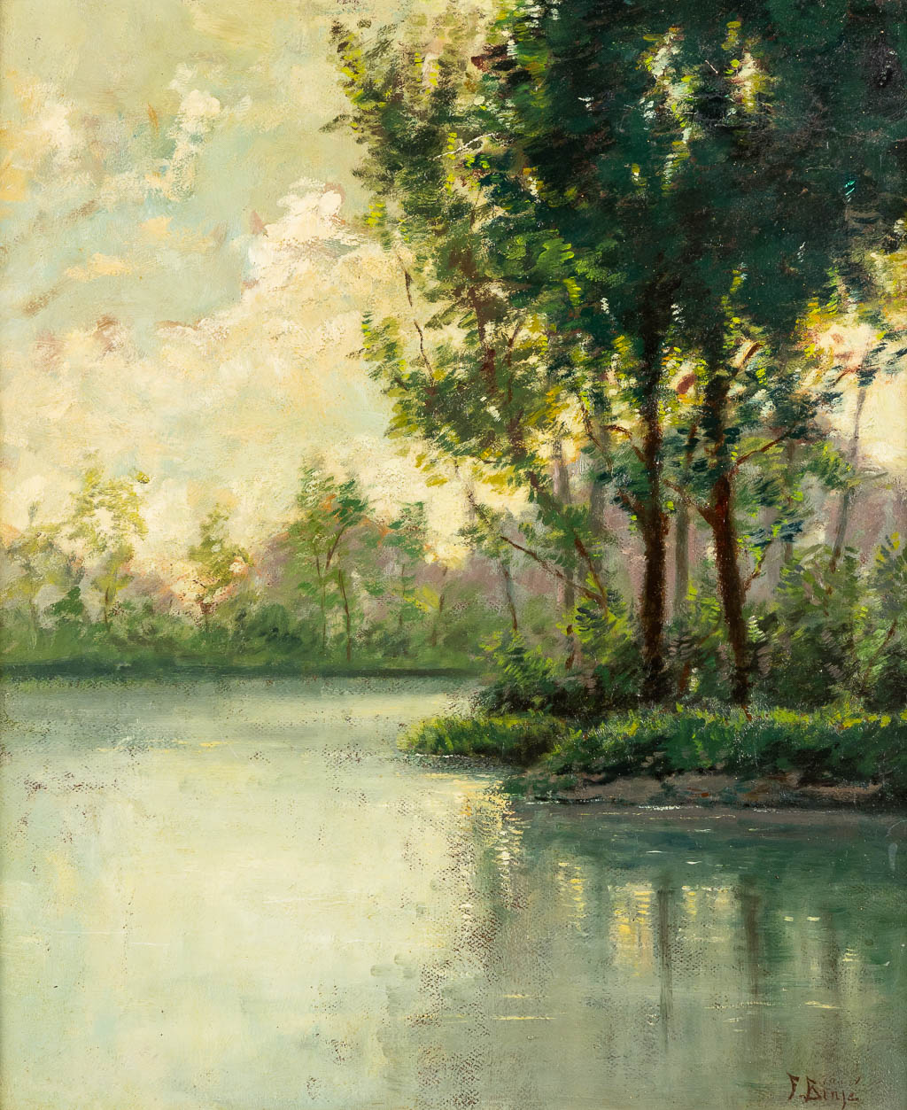 Frantz BINJÉ (1835-1900) 'The Pond'. (W:50 x H:61 cm)