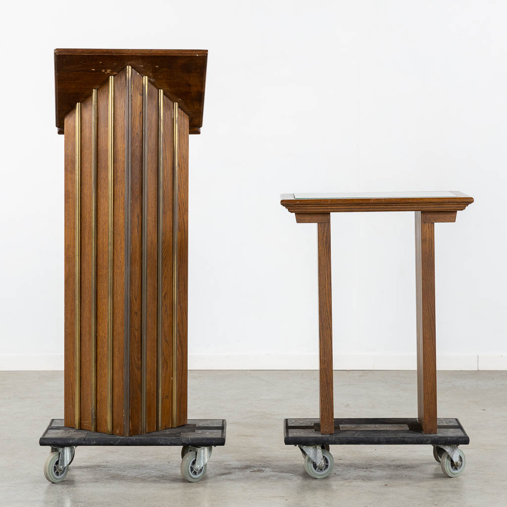 A modernist interior for a Chapel, Altar, Tabernacle, Lectern and table. Circa 1960. (L:45 x W:149 x H:230 cm)