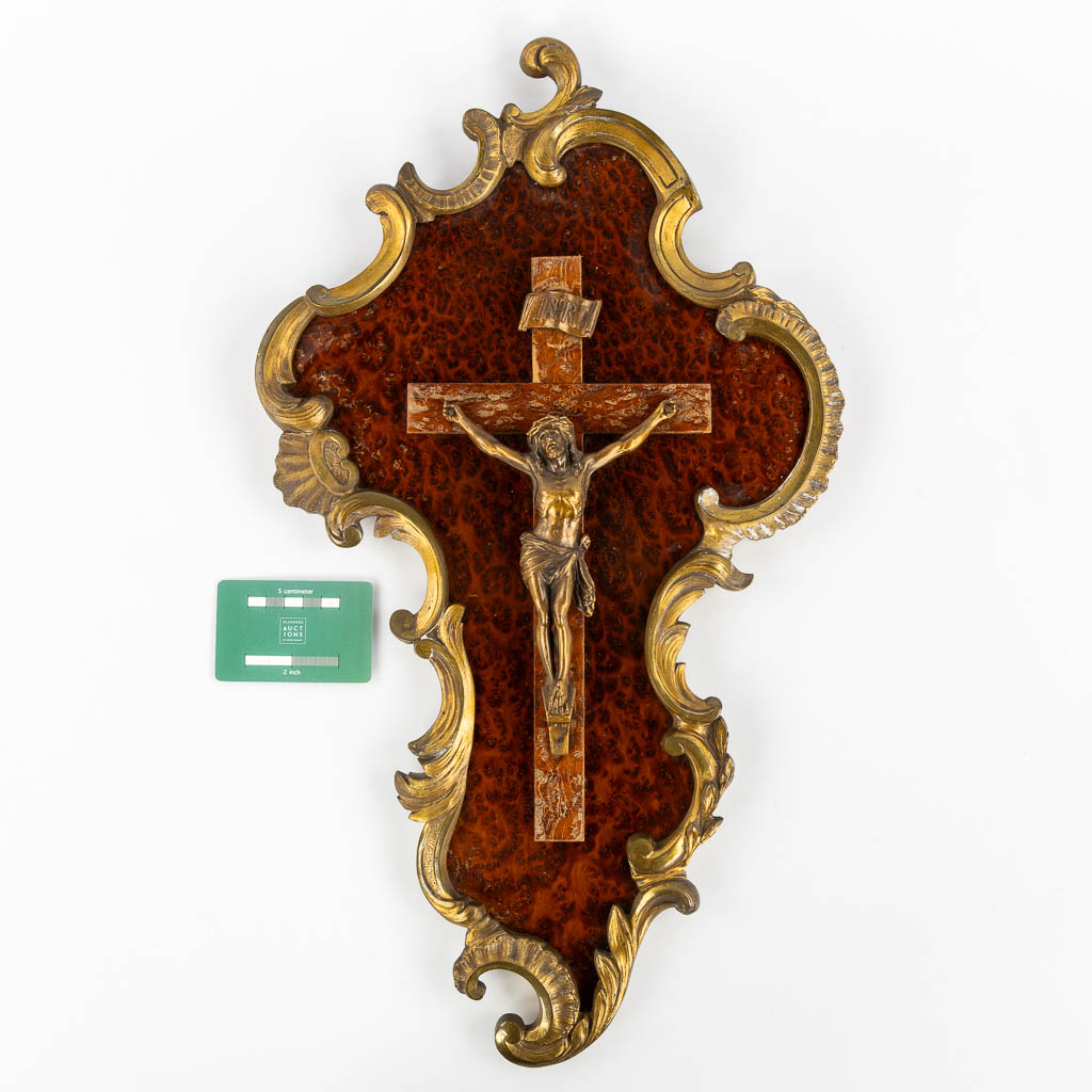 An antique crucifix, Bronze in Louis XV style and rootwood veneer.