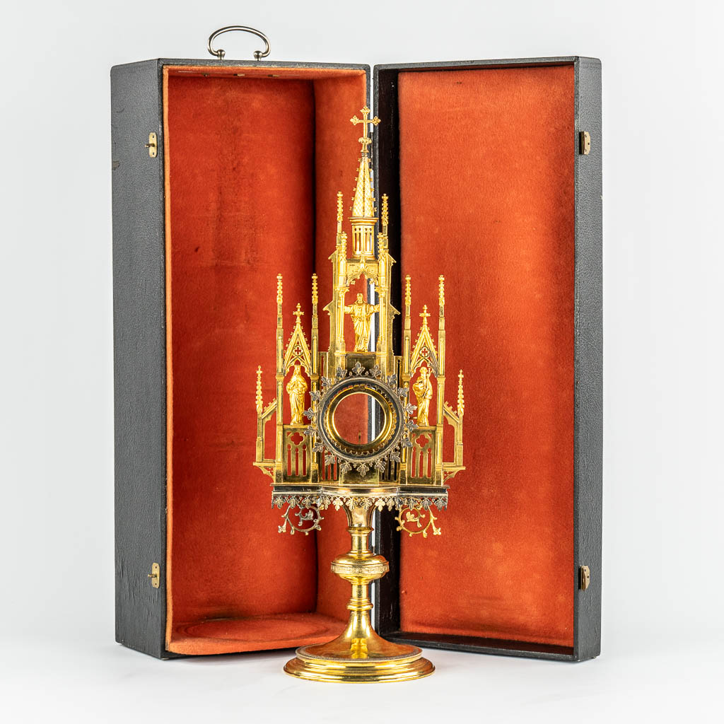 A gilt brass Tower Monstrance, Gothic Revival. (c.1900). 