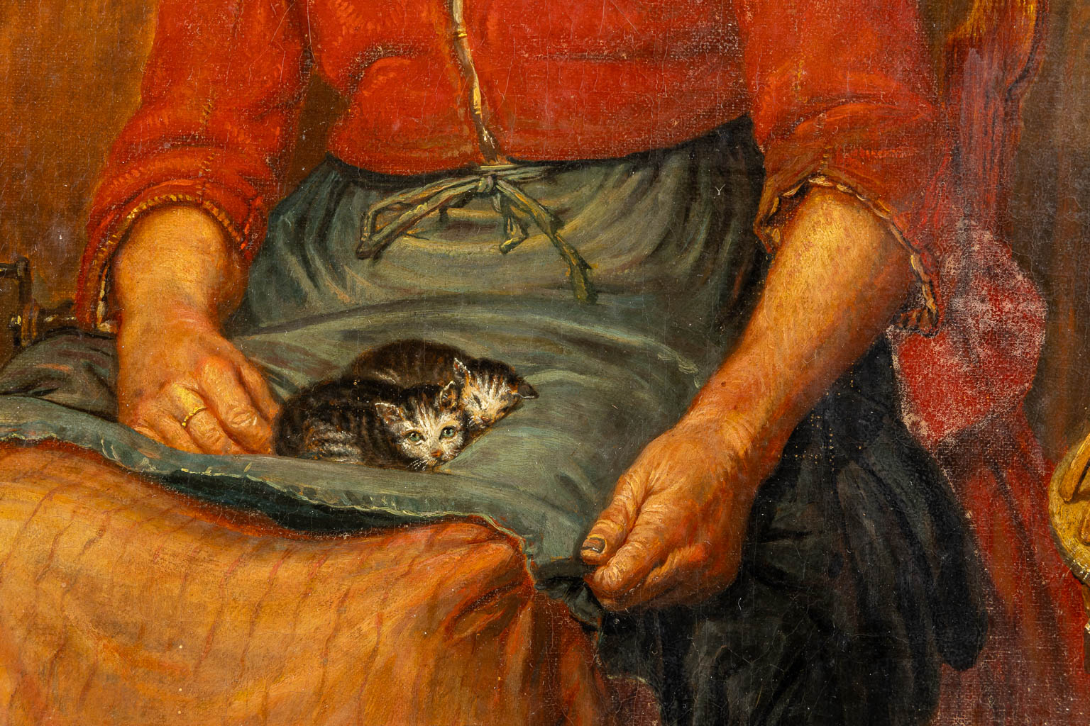 Auguste DE MERSSEMAN (1808-c.1880)(Attr.) 'Oude vrouw met haar katten' 19de eeuw. 