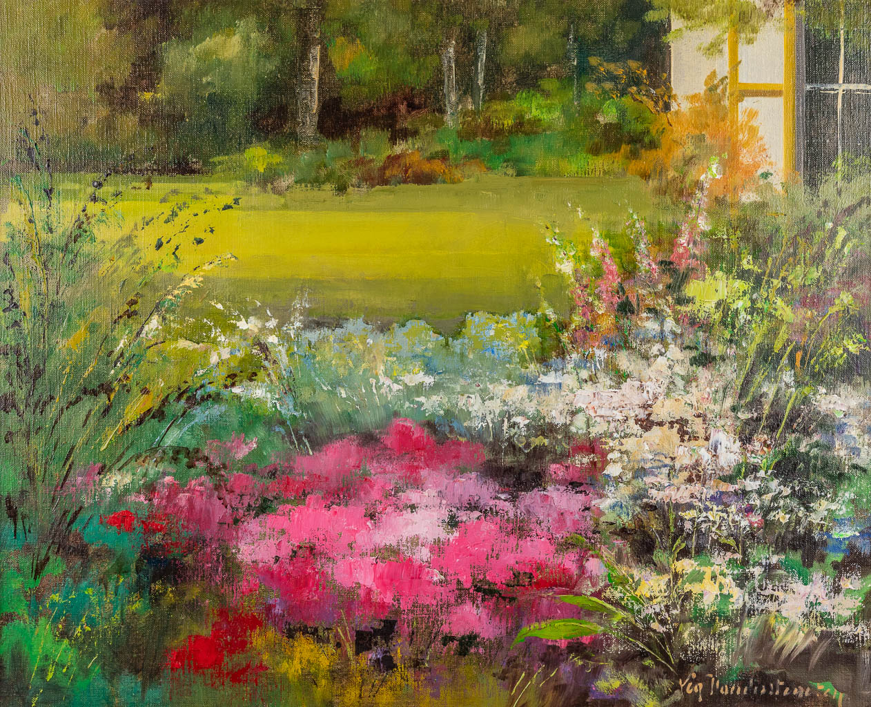 Lea VANDERSTRAETEN (1929) 'Flowers in the garden' oil on canvas. (W:80 x H:65 cm)