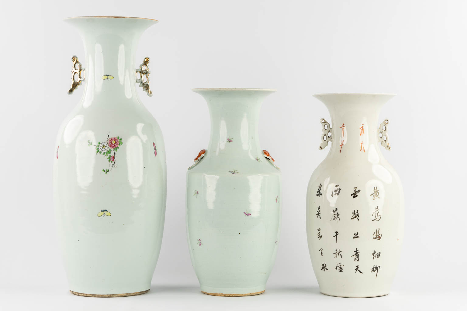 Six Chinese vases, Famille Rose. 