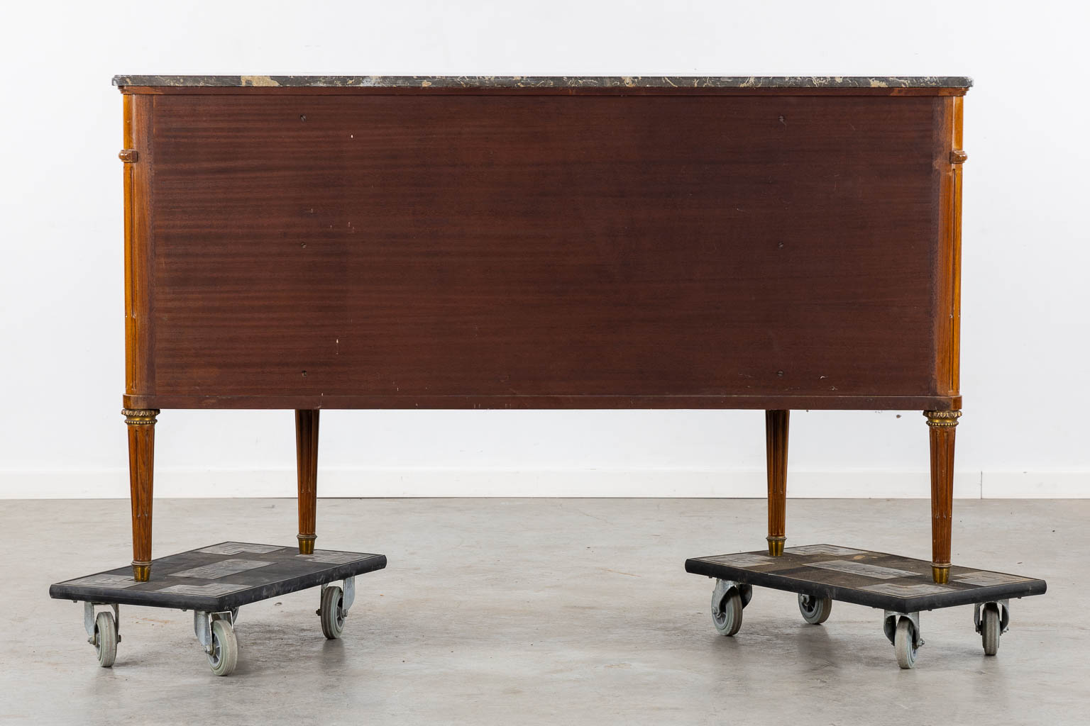 A console table with three drawers, marble top. Louis XVI style. (L:43 x W:154 x H:92 cm)