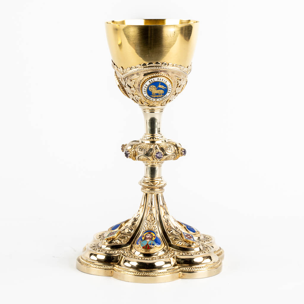 A Gothic Revival Chalice, Silver mounted with enamel and cabochons, France, 950/1000. 661g. 