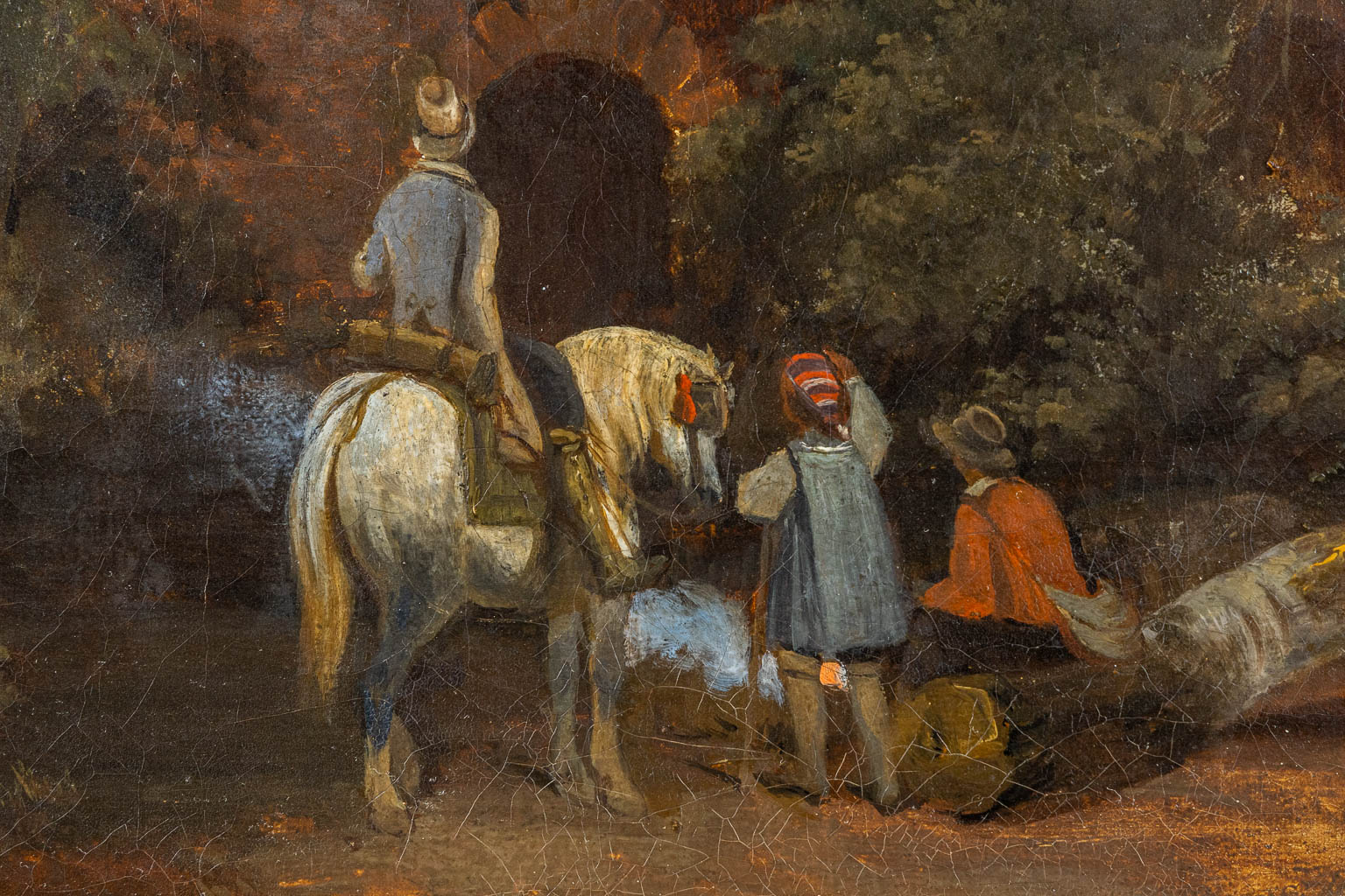 French School, 'Camping near the ruins', oil on canvas. 19th C.