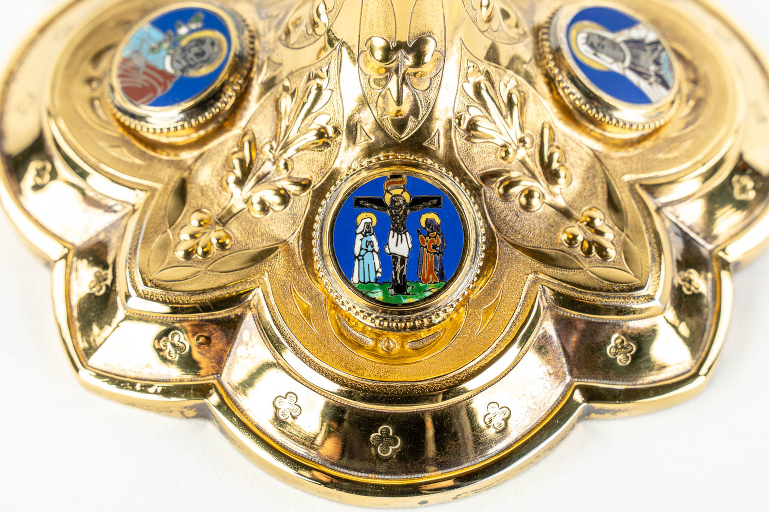 A Gothic Revival Chalice mounted with enamel plaques and cabochons. France. 950/1000.