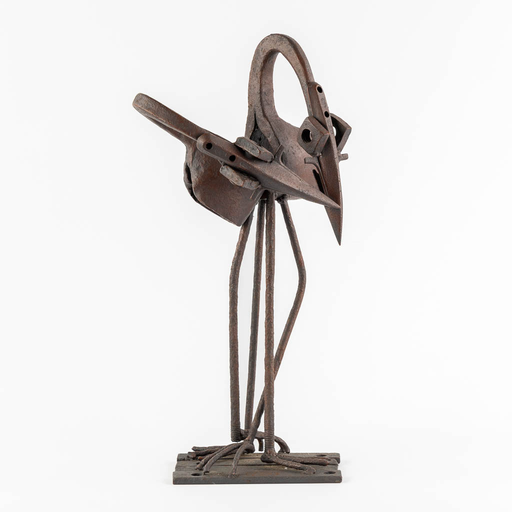 A wrought iron sculpture depicting two birds, monogrammed CD, 1973. (H:55 cm)