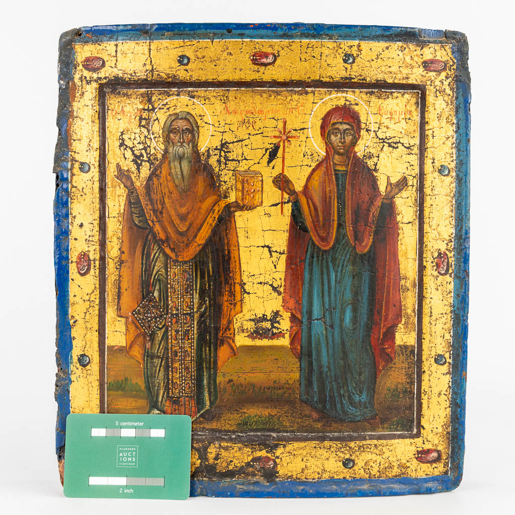 An antique Eastern European icon, images of Zaharia and Elisabeth. 18th/19th C. (W:28 x H:32 cm)