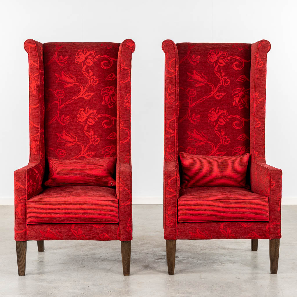 2 red velour fauteuil sofas