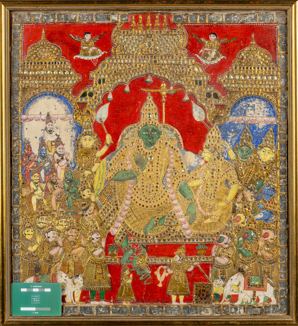 Indiaanse School 'De Kroning van Rama of Lord Vishnu', een groot icoon. 18de/19De eeuw.