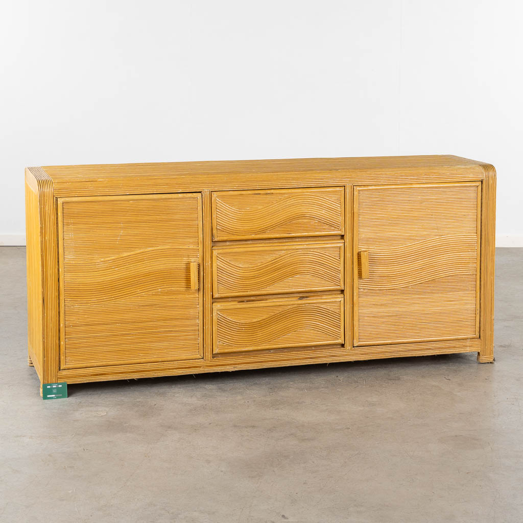 A vintage 'Faux Bamboo' dresser, two doors and three drawers. 