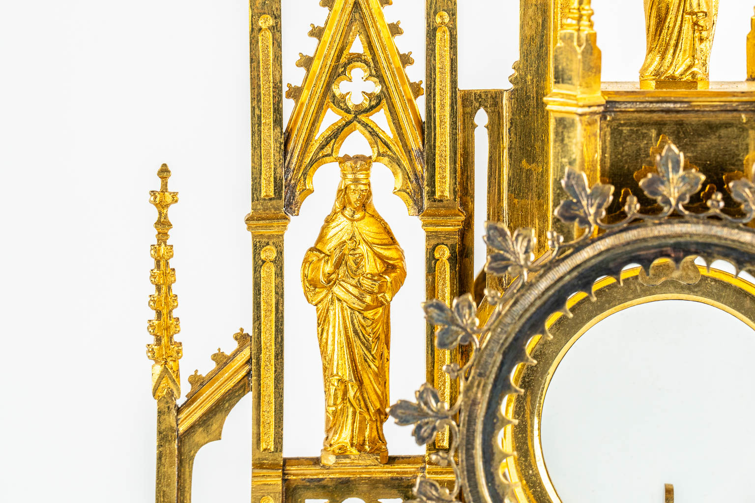 A gilt brass Tower Monstrance, Gothic Revival. (c.1900). 