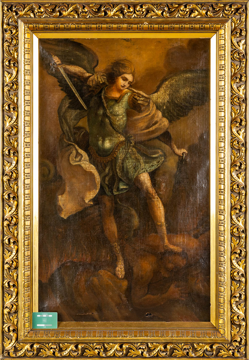 Archangel Michael, an antique painting, oil on canvas. 19th C. (W:63 x H:100 cm)