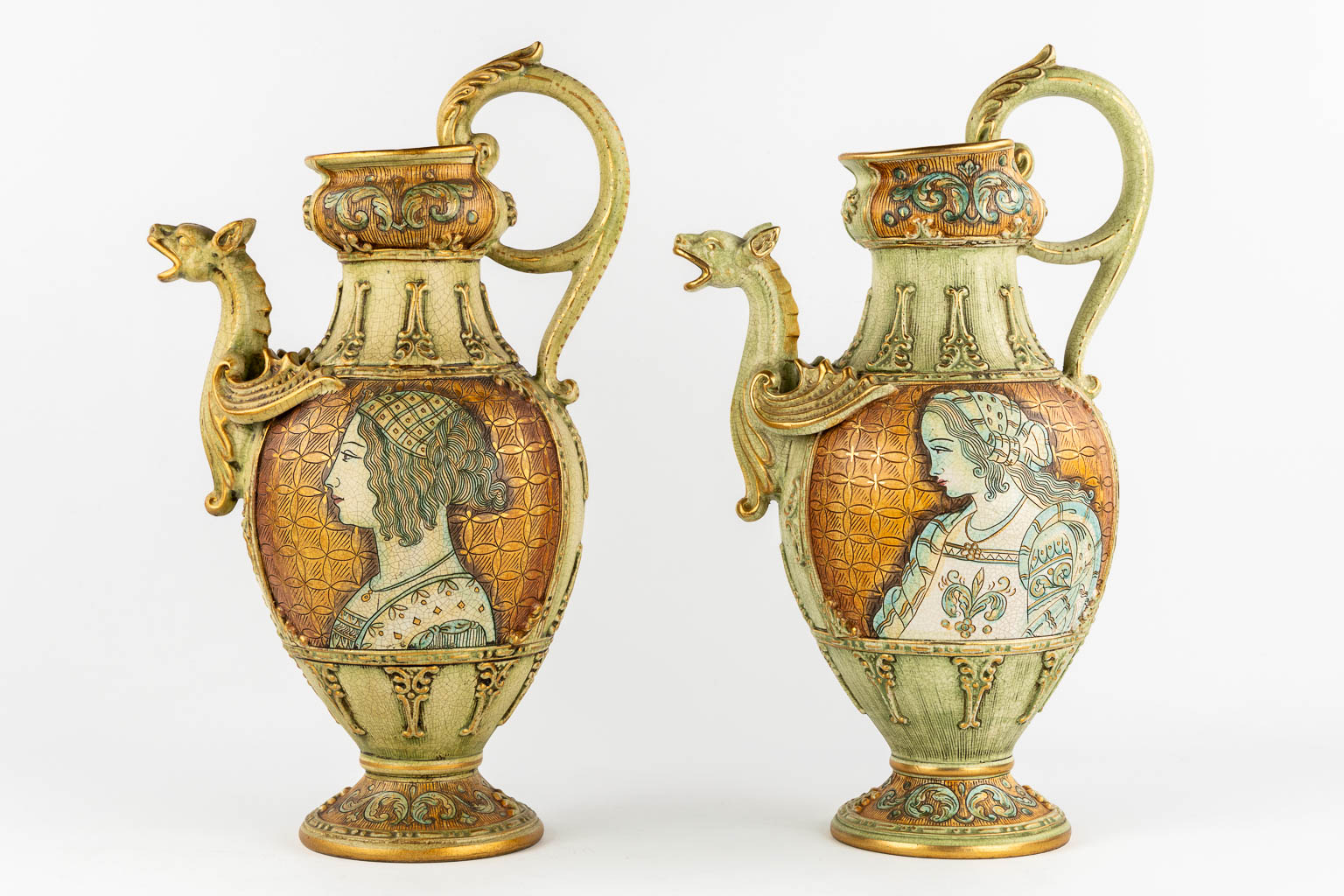 Gialetti Giulio, Five pieces of polychrome faience. Deruta, Italy. 