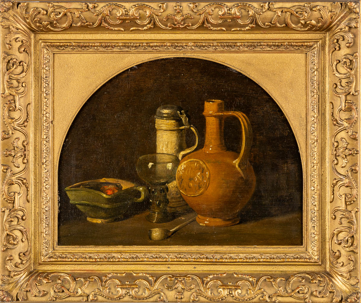 Two antique still life paintings, oil on canvas and panel. 19th C. 