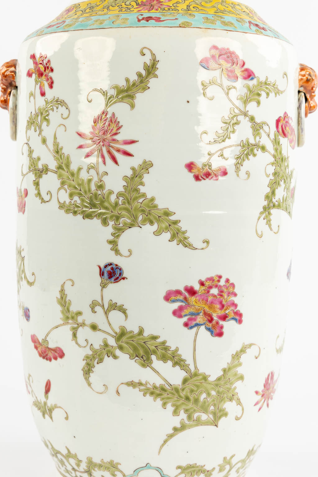 A Chinese vase with a floral decor, late 19th C. (L:21 x W:25 x H:60 cm)