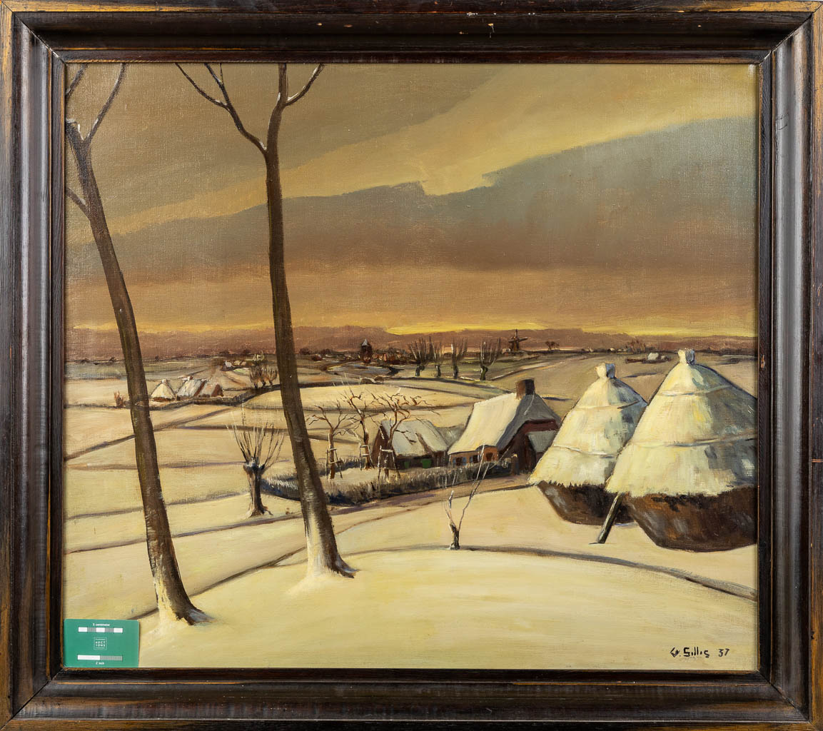 Winterlandschap, een schilderij, getekend G. Gillis, 1937. (W:80 x H:70 cm)