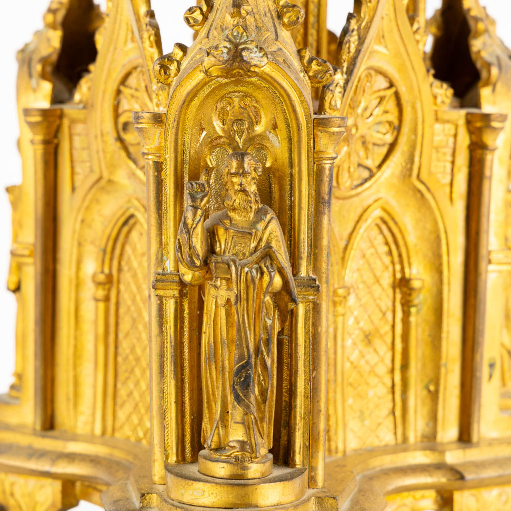 An antique church candelabra, gilt bronze, Gothic Revival. (H:93 cm)