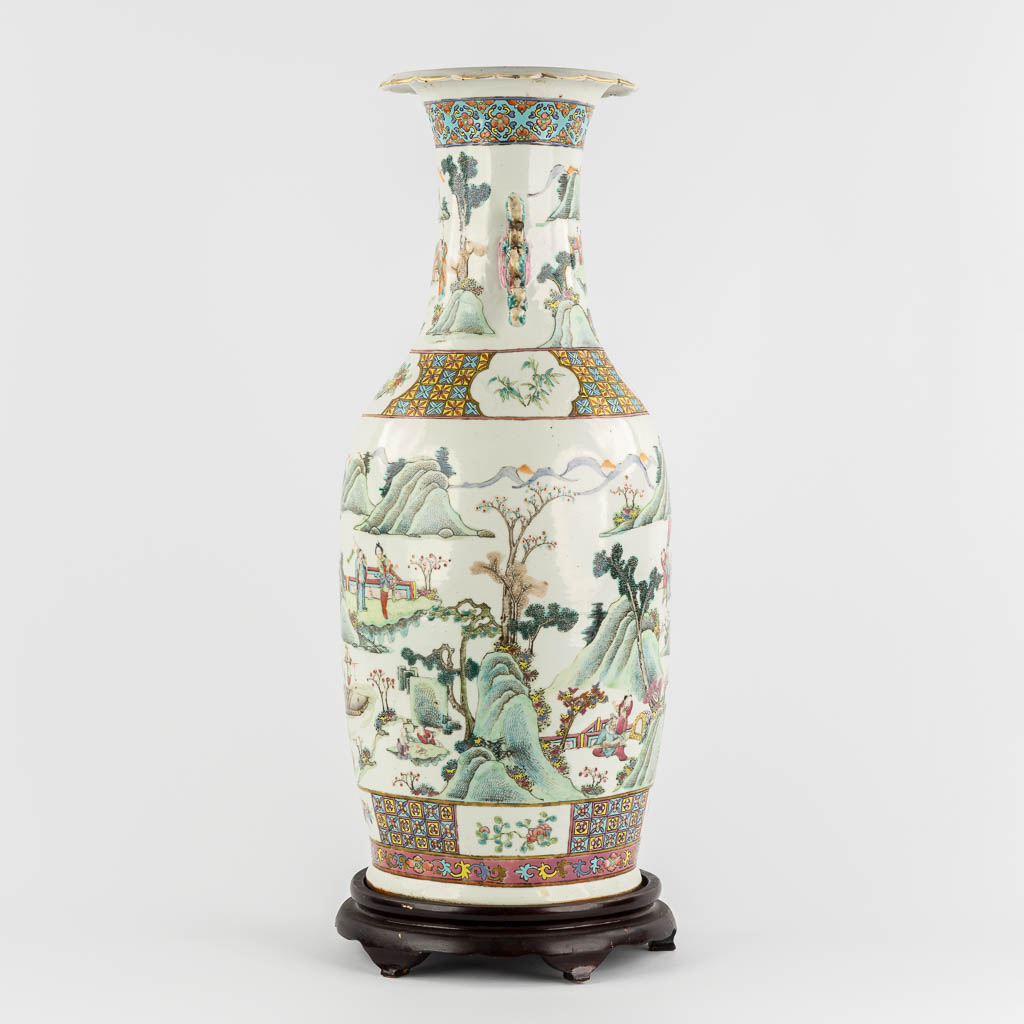 A Chinese Famille Rose vase with a double decor, Landscape scène with a harbor. 