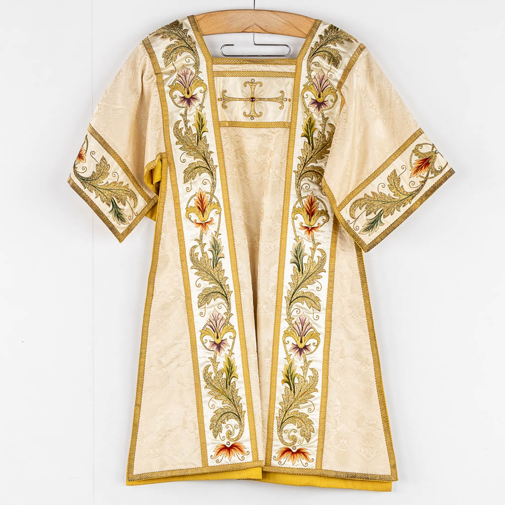 A pair of Dalmatics and a Cope, Thick Gold Thread Embroideries and Cabochons. 