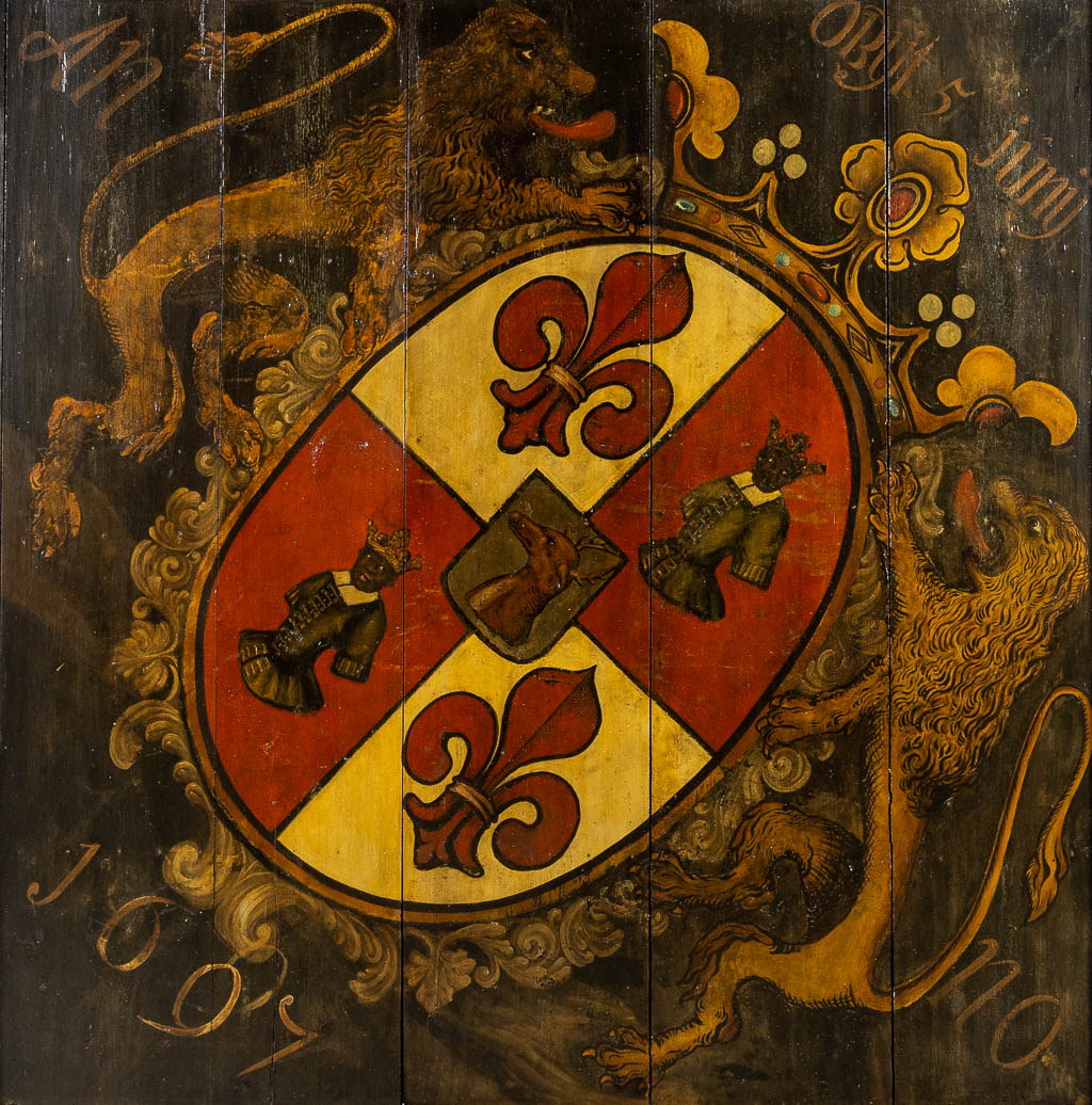 Een uitzonderlijke Obiit, Heraldiek voor Ingelmunster. Gedateerd 1697. (W:210 x H:210 cm)