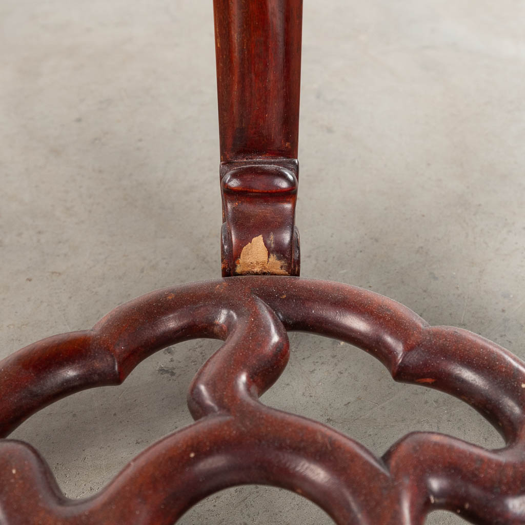 Three Oriental pedestals, sculptured hardwood. 20th C. (H:71 x D:30 cm)