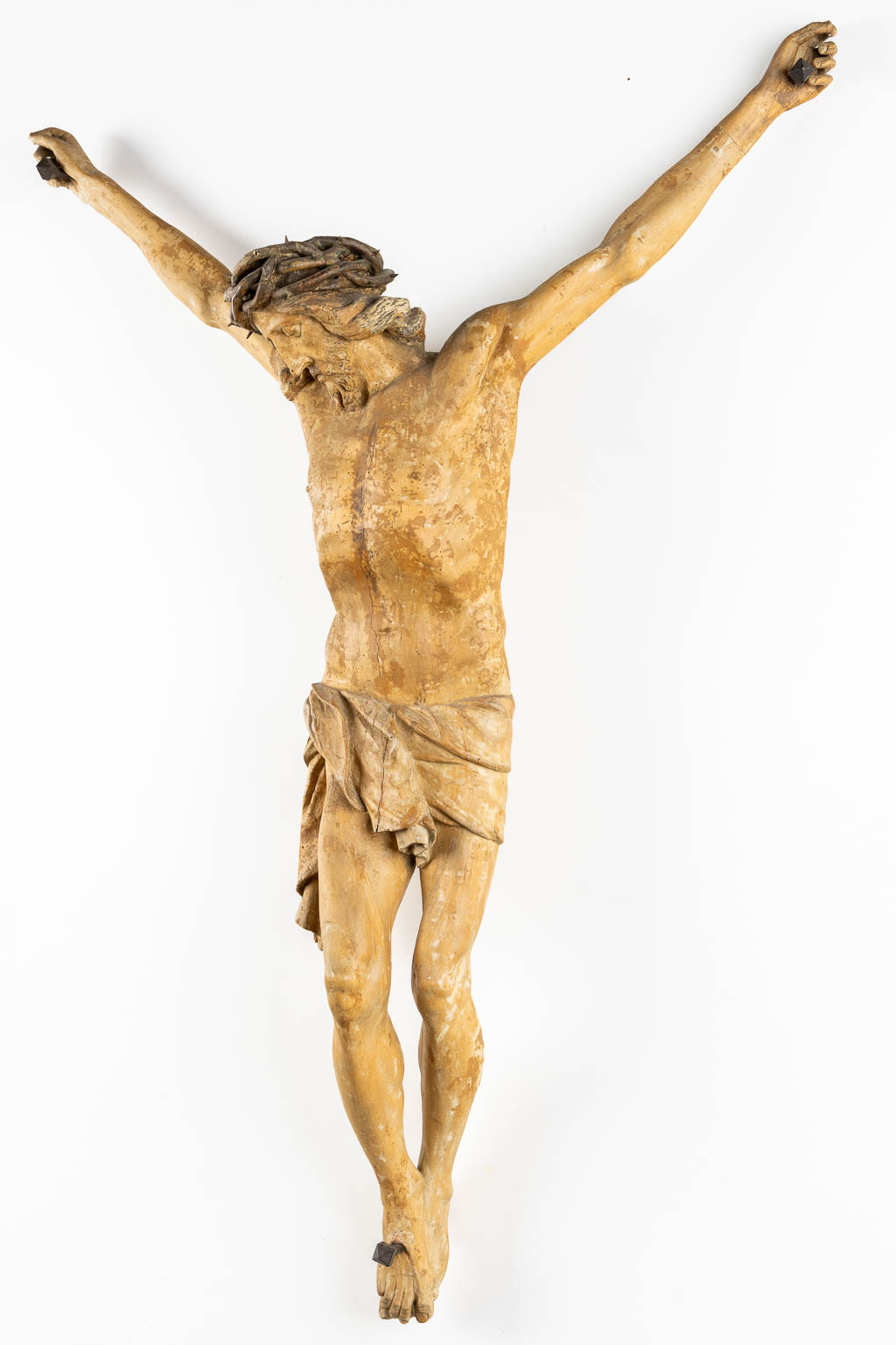 A very large, wood sculptured Corpus Christi, circa 1800. (W:96 x H:138 cm)