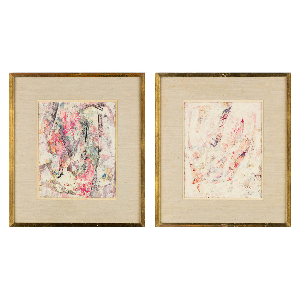 Maurice SCHELCK (1906-1987) 'Two abstract pendant paintings' oil on paper. (W:21 x H:25,5 cm)