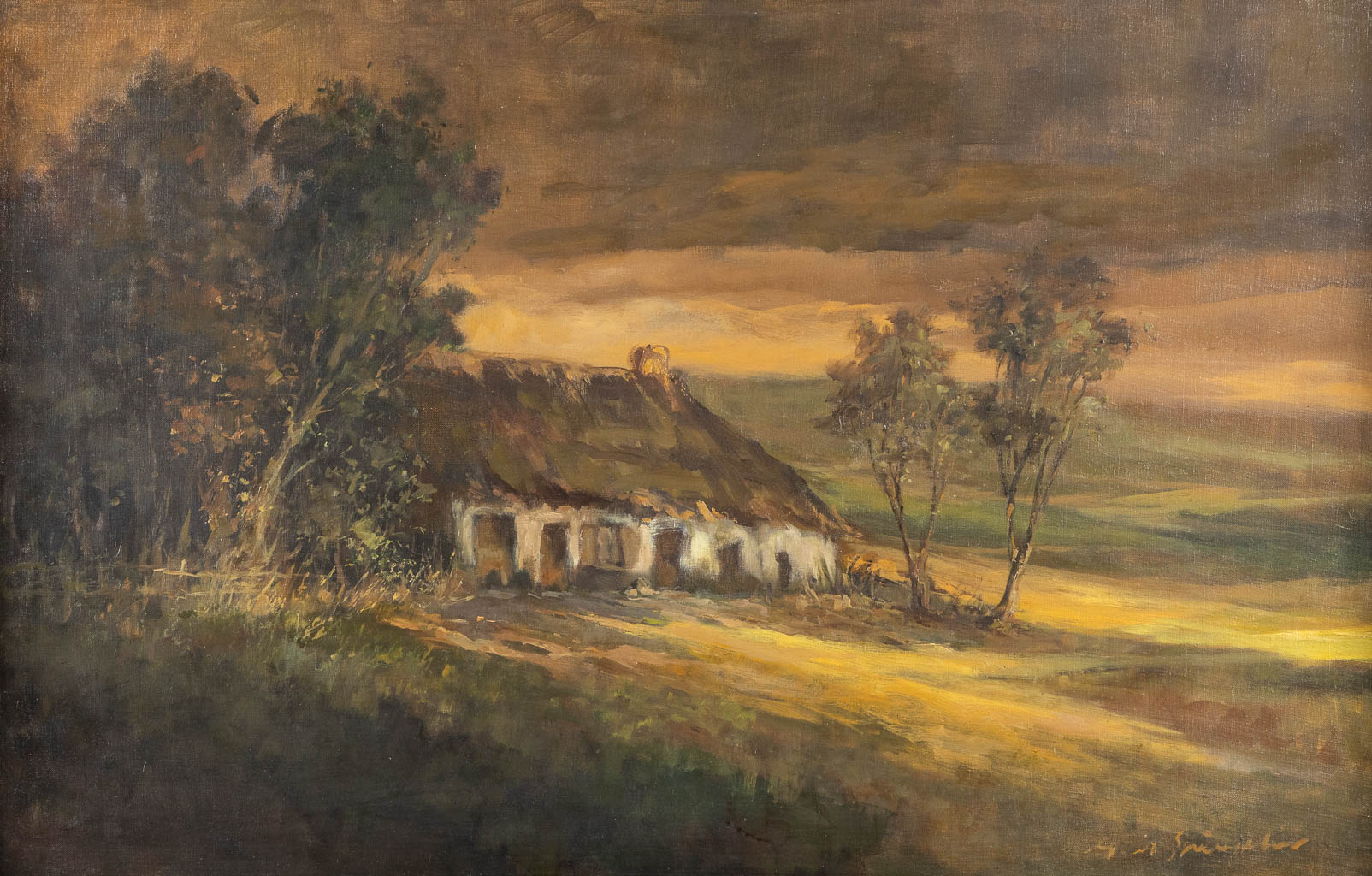 Marthe DE SPIEGELEIR (1897-1991) 'Farmhouse'. (W:110 x H:70,5 cm)