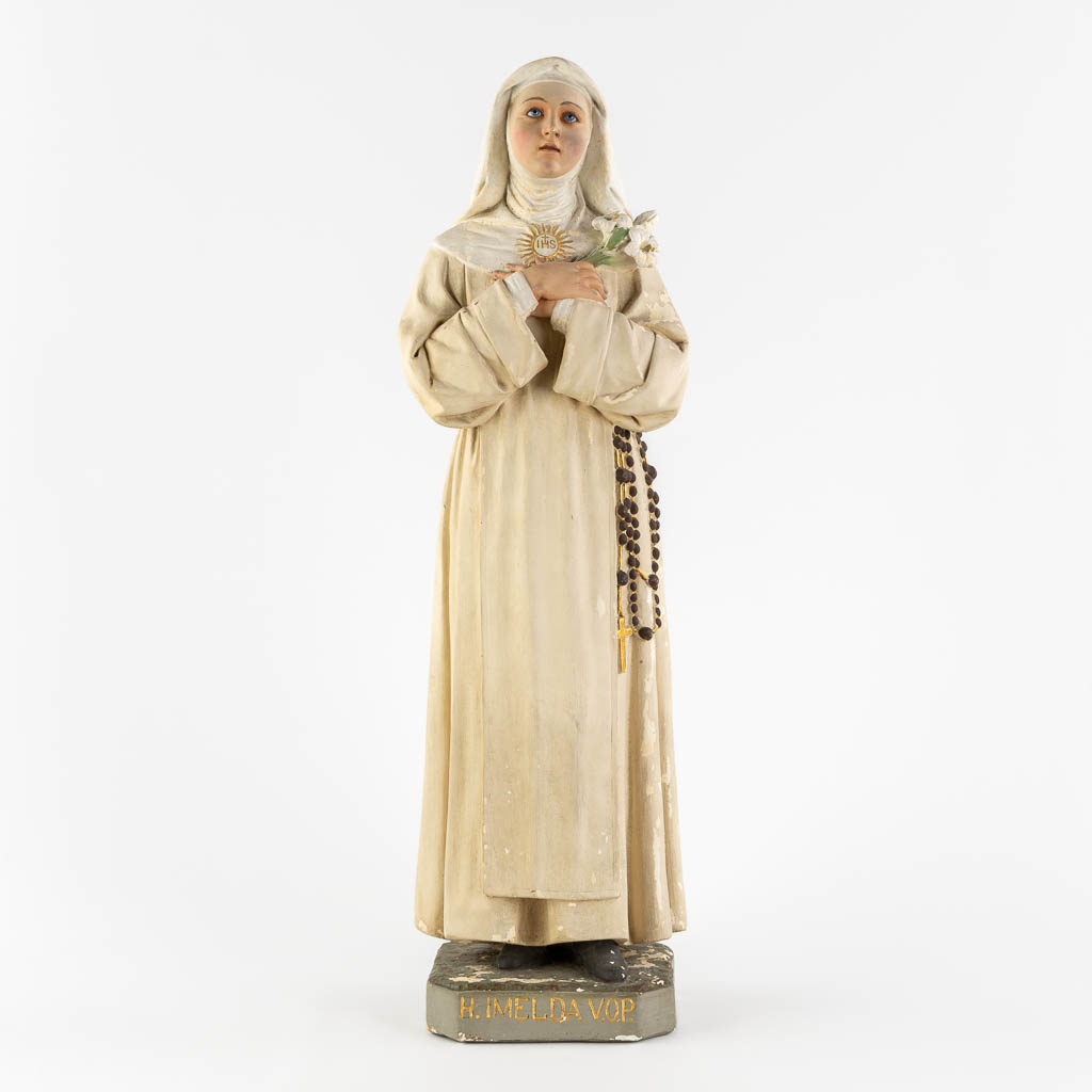 Saint Imelda, polychrome plaster with glass eyes. (W:19 x H:67 cm)