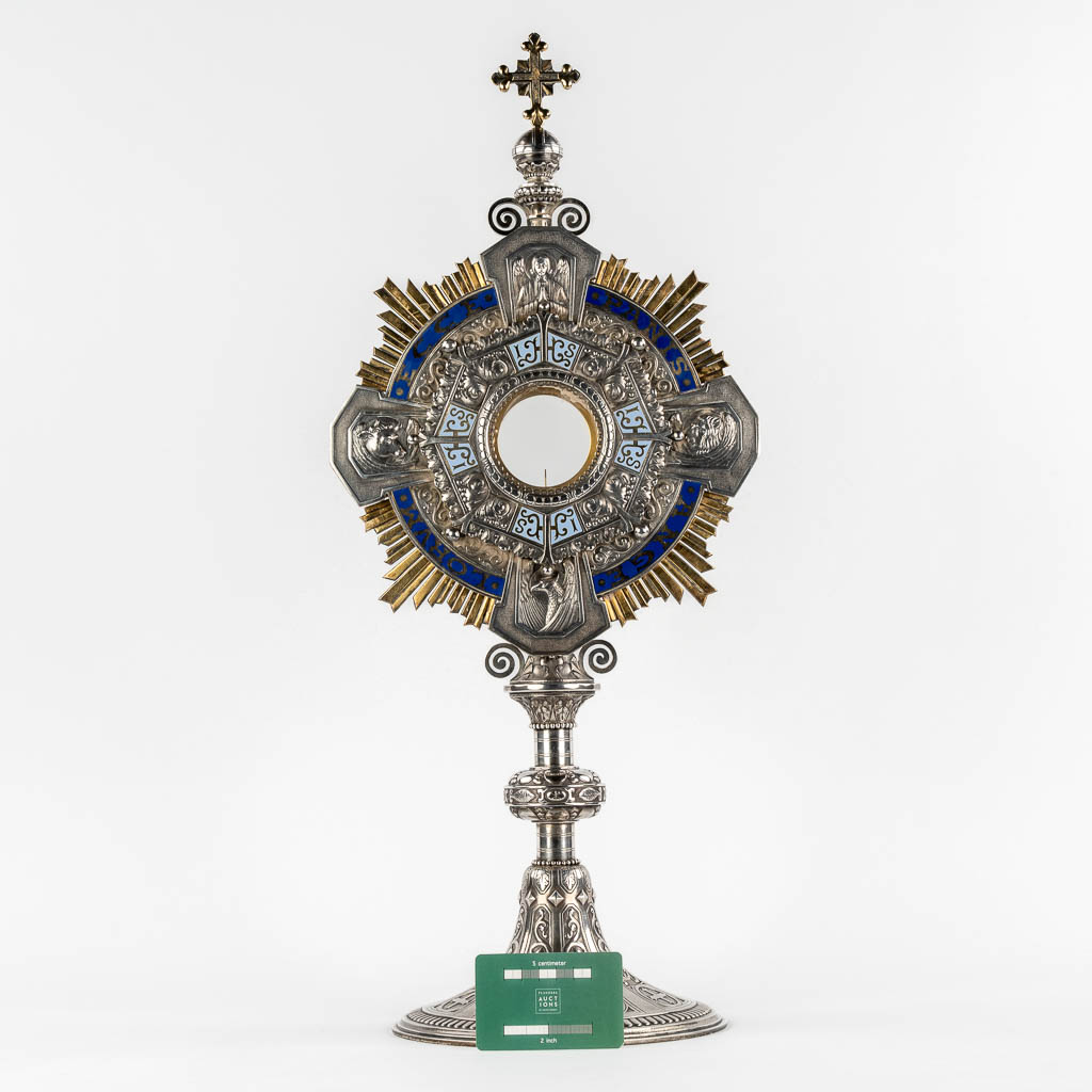 A Sunburst monstrance, Silver and enamel, The Netherlands, 900/1000. 2,332 kg 