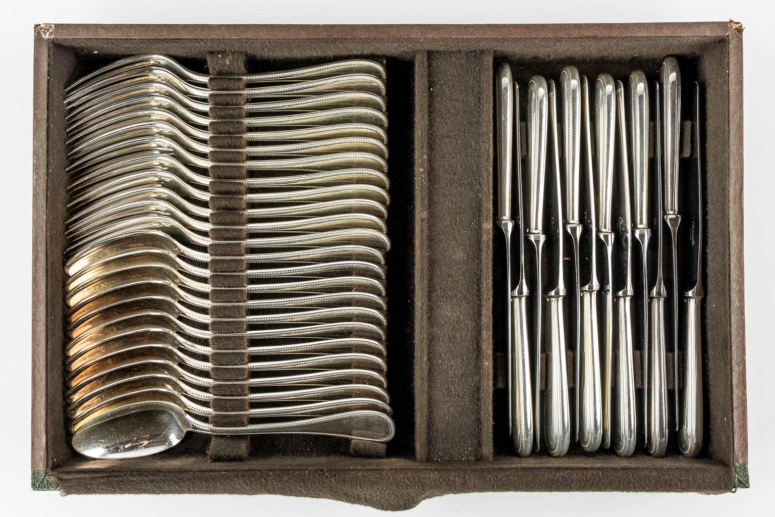 Christofle 'Perles' a 142-piece silver-plated cutlery in a Christofle chest with drawers. 