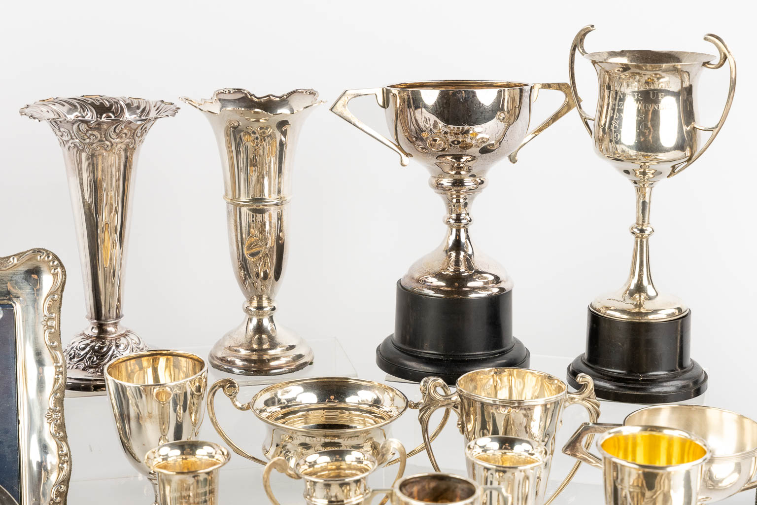 A large collection of silver items, Trophy