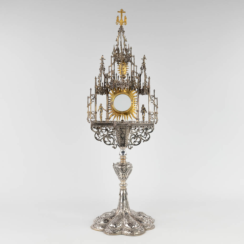 An exceptional tower monstrance, Germany, 16th and 17th C. Late gothic period. (L:26 x W:27 x H:79 cm)