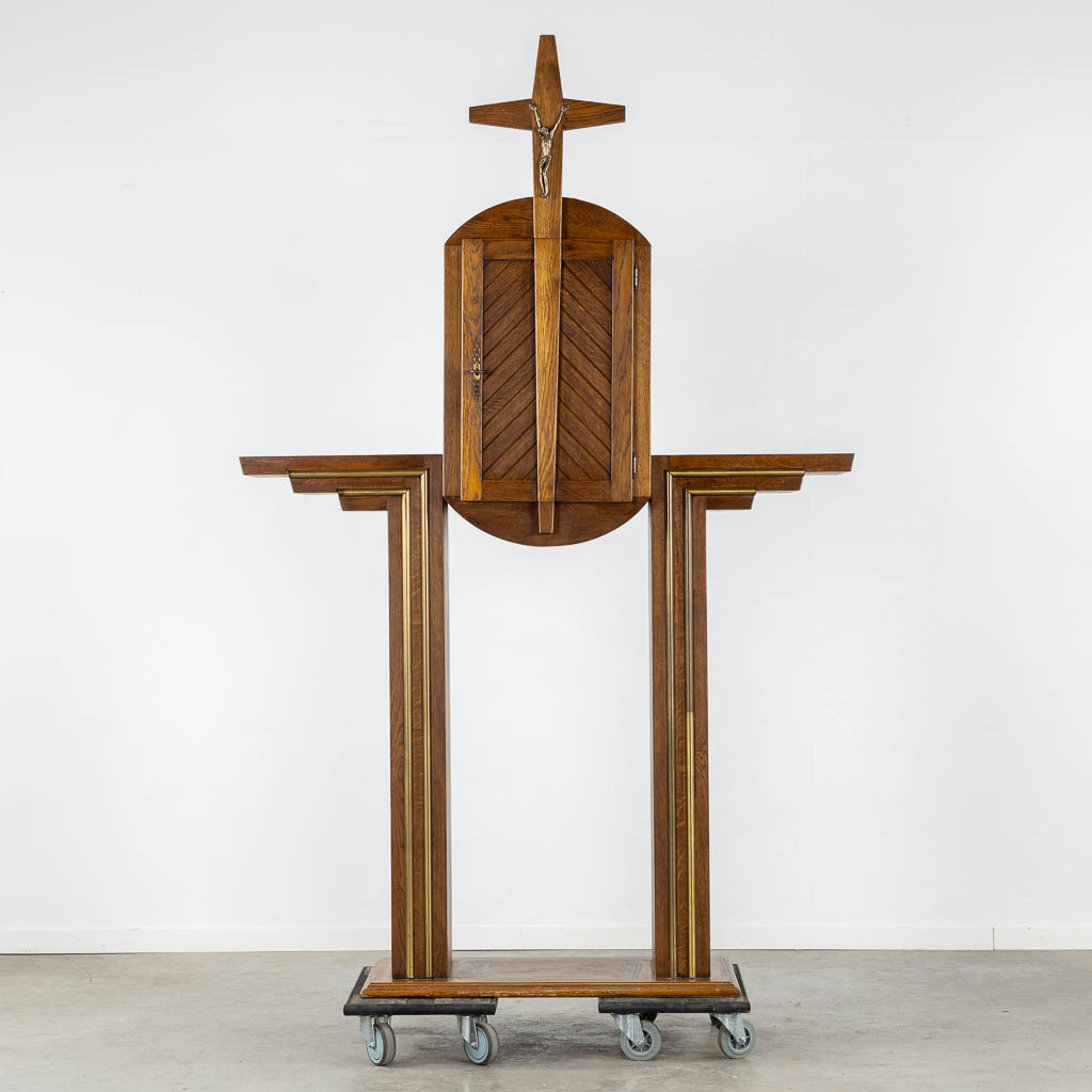 A modernist interior for a Chapel, Altar, Tabernacle, Lectern and table. Circa 1960. (L:45 x W:149 x H:230 cm)