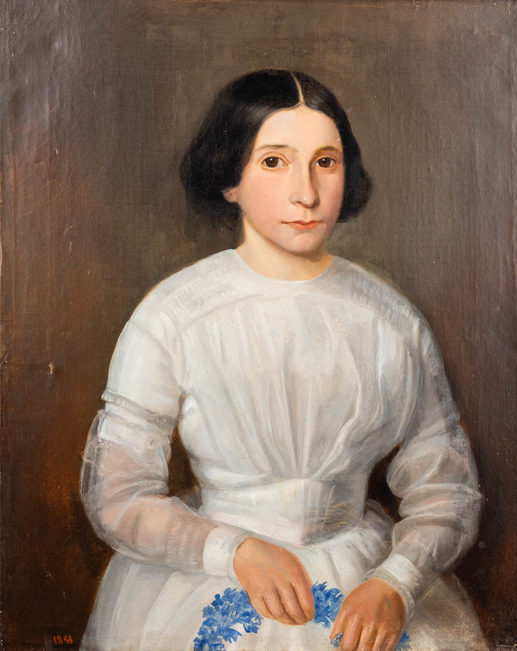 Portrait of a young lady, oil on canvas. 19th C. (W: 50 x H: 64 cm)