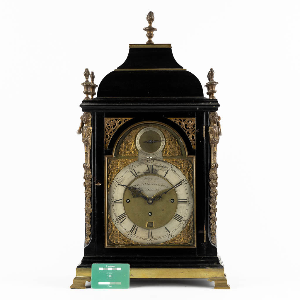 Higgs & Diego Evans, London, an English mantle clock with 8 bells, a gong. 18th C. (L:23 x W:36 x H:63 cm)