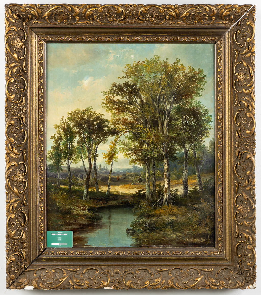 Hermanus RIJKELIJKSHUIJSEN (1813-1883) 'Rivier en bomen'. (W:57 x H:69 cm)