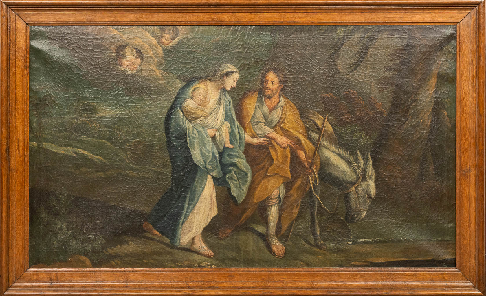 An antique painting 'The Flight into Egypt' Oil on canvas. 19th C.