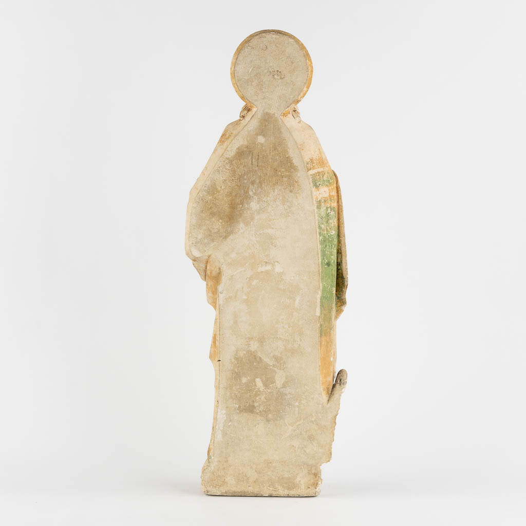 A figurine of Evangelist John, sculptured sandstone. Gothic Revival. (W:23 x H:63 cm)