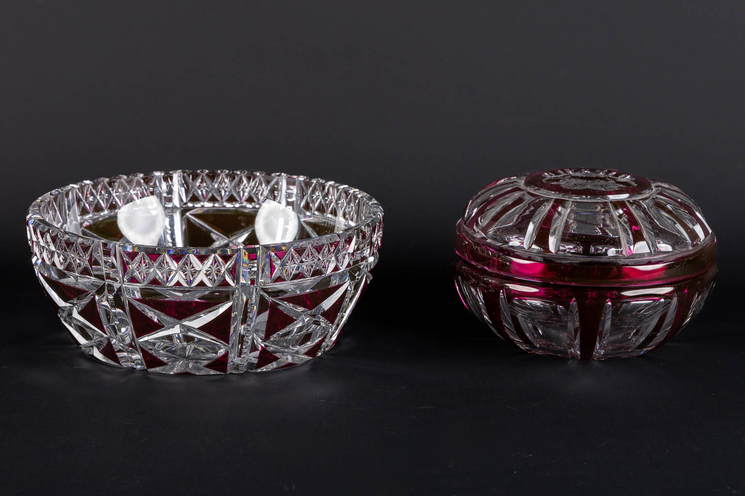 Val Saint Lambert and others, Eight pieces of cut and etched crystal.