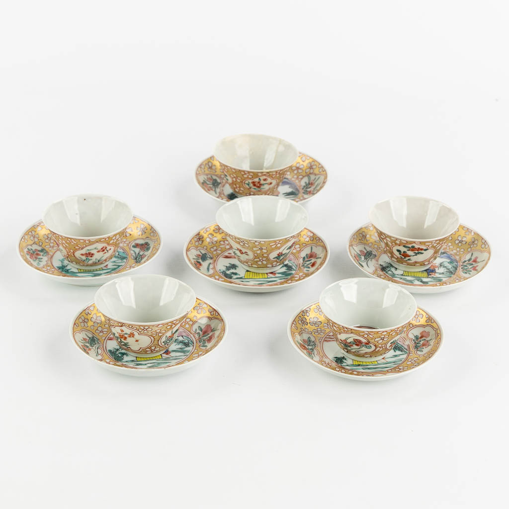 Six cups and saucers, Chinese Eggshell porcelain, Yongzheng period. (H:5,5 x D:3,5 cm)