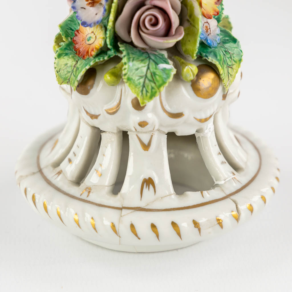 Dresden and Sitzendorf, three pieces of polychrome porcelain. Saxony, Germany. (L:11 x W:20 x H:29 cm)