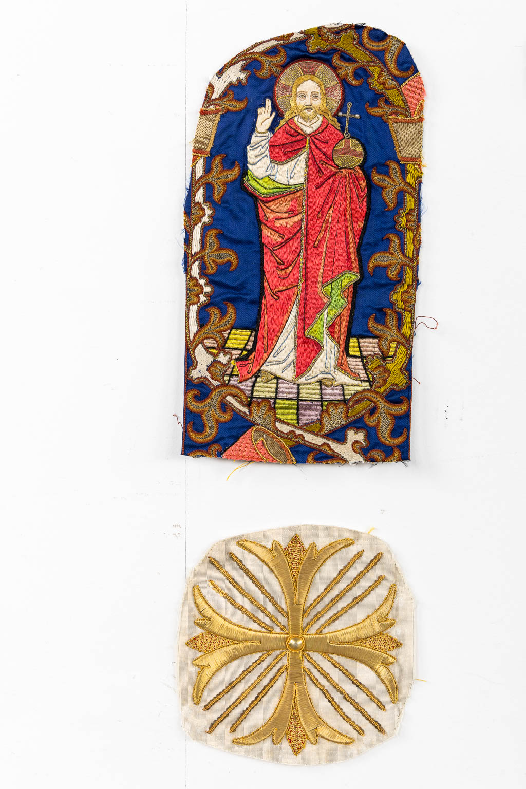 A Humeral veil and various embroideries for Lithurgical Vestments. 